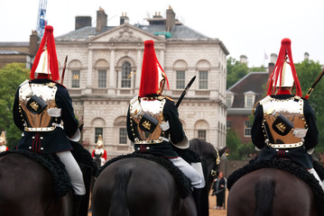 The Queen's Life Guard or Horse Guard participate in the changing ceremony in London