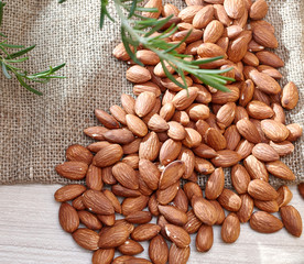 Seeds, almonds, sack.