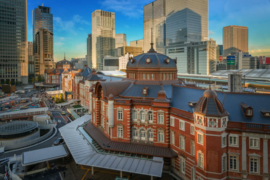 An Evening at Tokyo Station in Japan