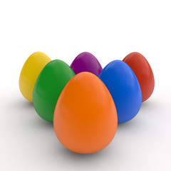 Happy easter eggs, poster, colored realistic eggs, white background, holiday card, isolated