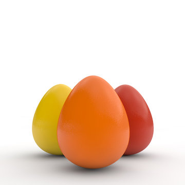 Happy easter eggs, poster, colored realistic eggs, white background, holiday card, isolated