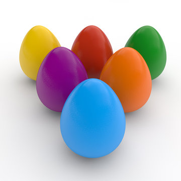 Happy easter eggs, poster, colored realistic eggs, white background, holiday card, isolated
