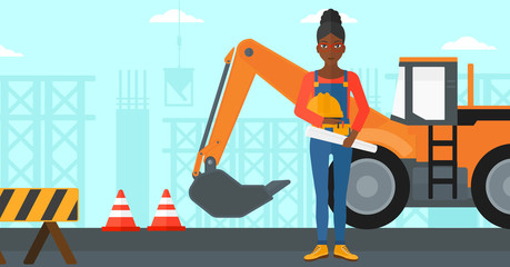 Engineer with hard hat and blueprint.