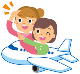 飛行機に乗る女性