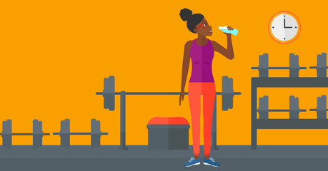 Woman drinking water.