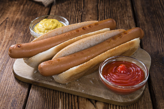 Pure Hot Dog on wooden background
