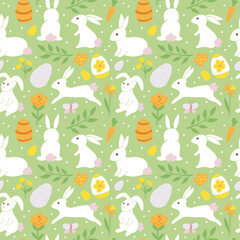 Easter holiday background seamless pattern with easter bunny. Ha