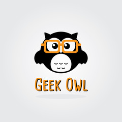 Retro Geek Owl Vector Logo Template. Flat design. Stock vector.