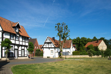 Fototapeta na wymiar Gebäude am Mühlenkolk in Warendorf, Nordrhein-Westfalen