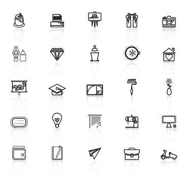 Art and creation line icons with reflect on white background