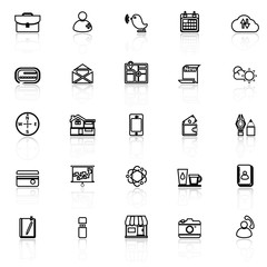 Mobile line icons with reflect on white