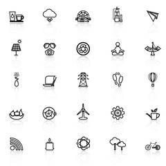 Clean concept line icons with reflect on white