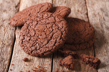 Homemade chocolate cookies close-up on the table. Horizontal
