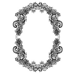 Abstract black and white floral frame. Vector illustration