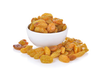 yellow raisins  on white background