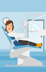 Frightened patient in dental chair.