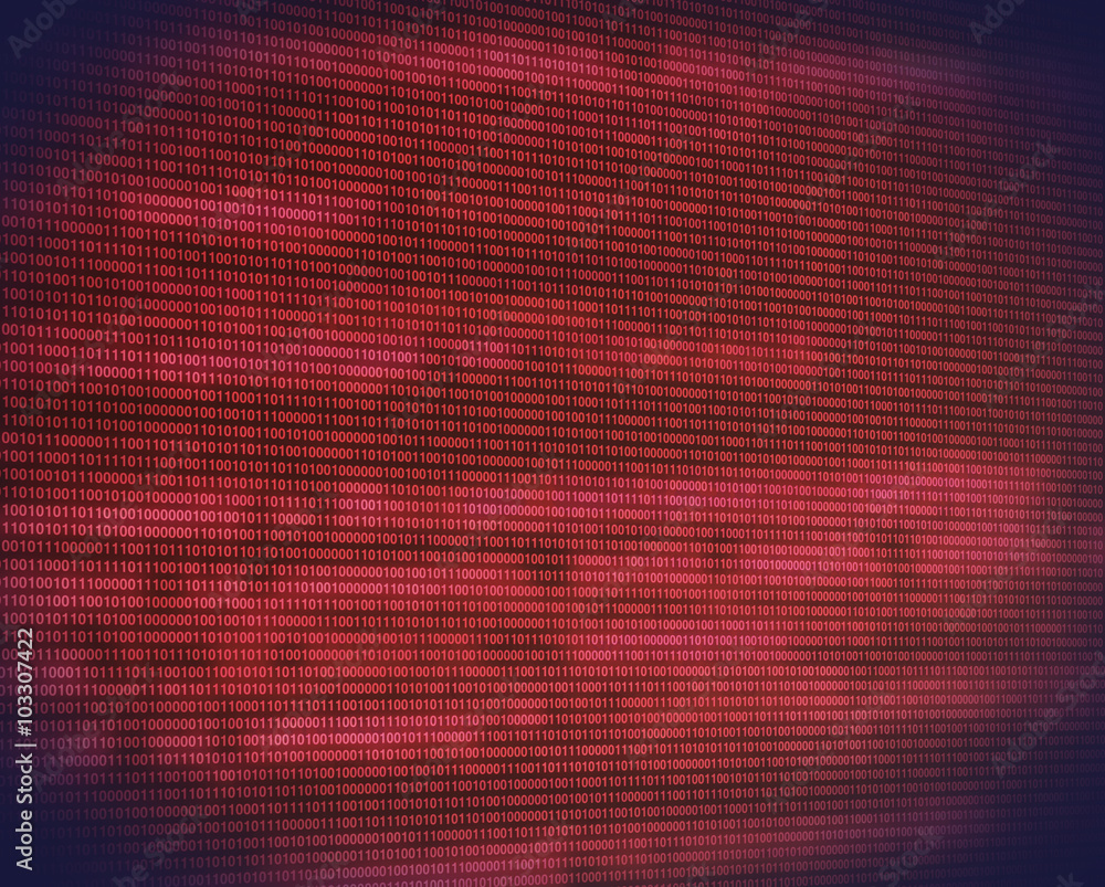 Poster abstract binary red code on digital screen