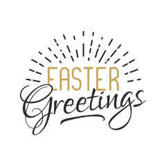 Easter sign - Easter greetings. Easter wishes overlay, lettering label design. Retro holiday badge. Hand drawn emblem. Isolated. Religious holiday sign Easter photo overlays design for web, print