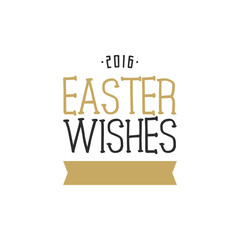 Easter wishes overlay, lettering label design. Retro holiday badge. Hand drawn emblem with ribbon. Isolated. Religious holiday sign or logo. Easter photo overlays design