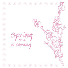 Greeting card with flower plum and inscription - Spring time is