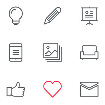 Thin 2px line vector icons for user interfaces