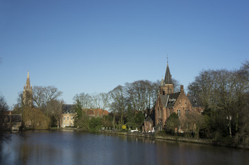 Fototapeta na wymiar The canals of Bruges, castle, lake of Love