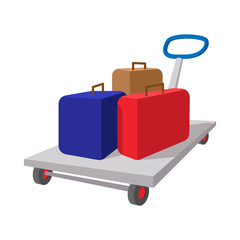 Suitcases on a cart cartoon icon 