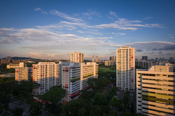 Fototapeta na wymiar Sunset over residential apartments - Singapore