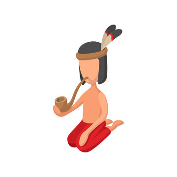 American Indian smoking a pipe of peace icon