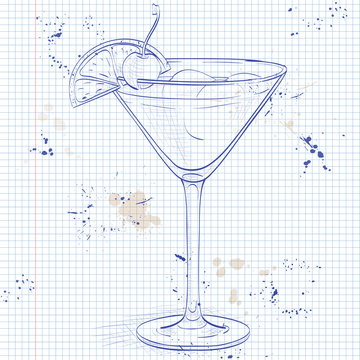 Cocktail Whiskey sour on a notebook page
