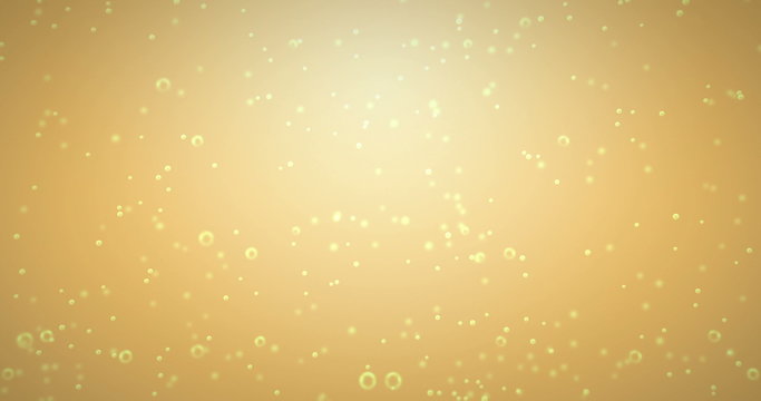 golden bubbles movement inside a glass of champagne on gold background, seamless loop