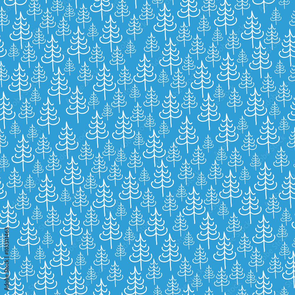 Poster seamless pattern with firs in the forest