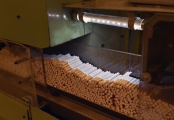 Cigarettes production line in a tobacco factory

