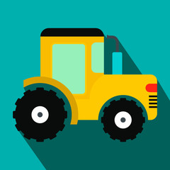 Yellow tractor flat icon