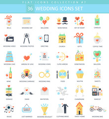 Vector wedding color flat icon set. Elegant style design.