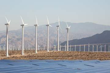 Solar Energy Windmills and Solar Panels in California. Solar panels energy in a California desert...