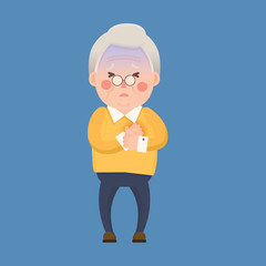 Vector Illustration of Old Man having Chest Pain, Heart Burn, Cartoon Character