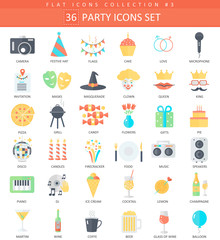 Vector party color flat icon set. Elegant style design.