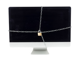Computer mit Kette und Schloss gesichert