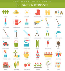 Vector garden color flat icon set. Elegant style design