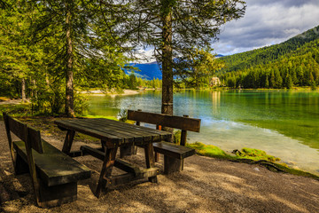 Dobbiaco Lake , Lago di Dobbiaco, Toblach, Dolomites, Italy