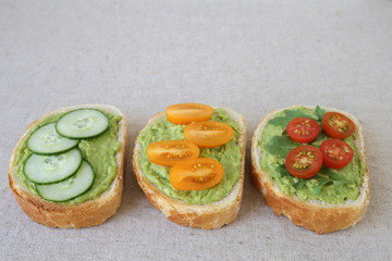 Green sourdough open faced sandwiches toast