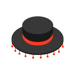 Black sombrero hat icon, isometric 3d style