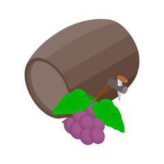 Barrel of wine with grape branch icon