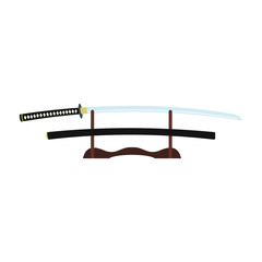 Katana on a wooden stand flat icon