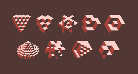Abstract 3d geometric symbols, useful for logos or science branch. Flat design