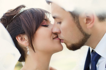 Stylish newlyweds on their wedding day