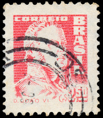 Stamp printed in the Brazil shows king John VI