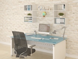 Convenient office workspace with a functional shelf.