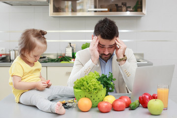 happy father and his child have fun during lunch